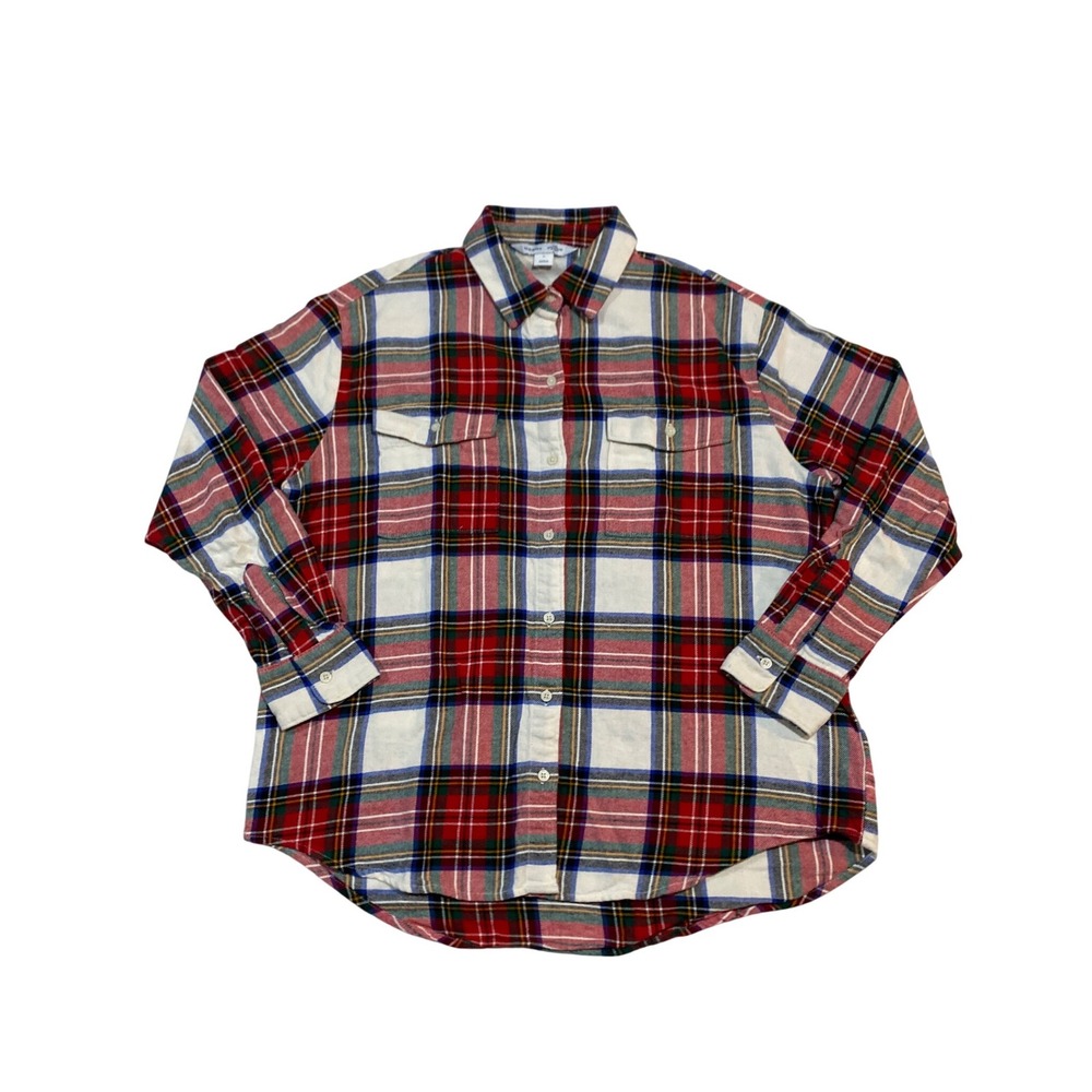 Old Navy The Boyfriend Shirt White Tartan Plaid Flannel Button Down 751722-02 M - Picture 1 of 6